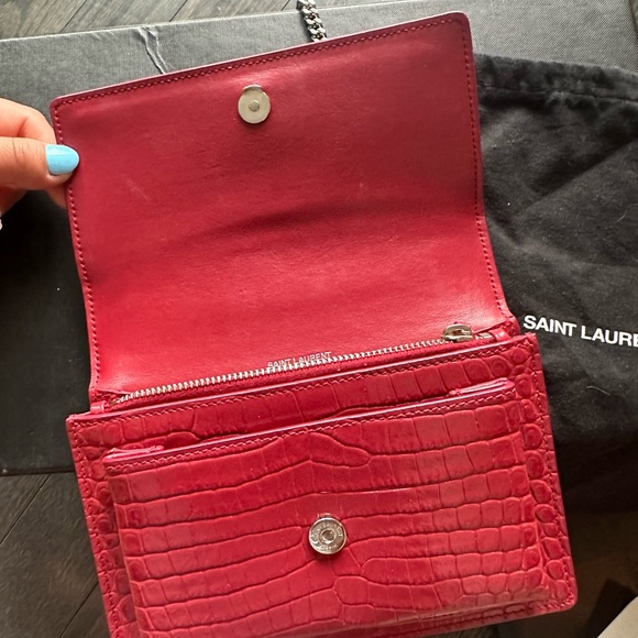 Saint Laurent YSL Crocodile Leather Sunset Shoulder Bag w/ a Strap (Pink/Silver) - Picture 3 of 13